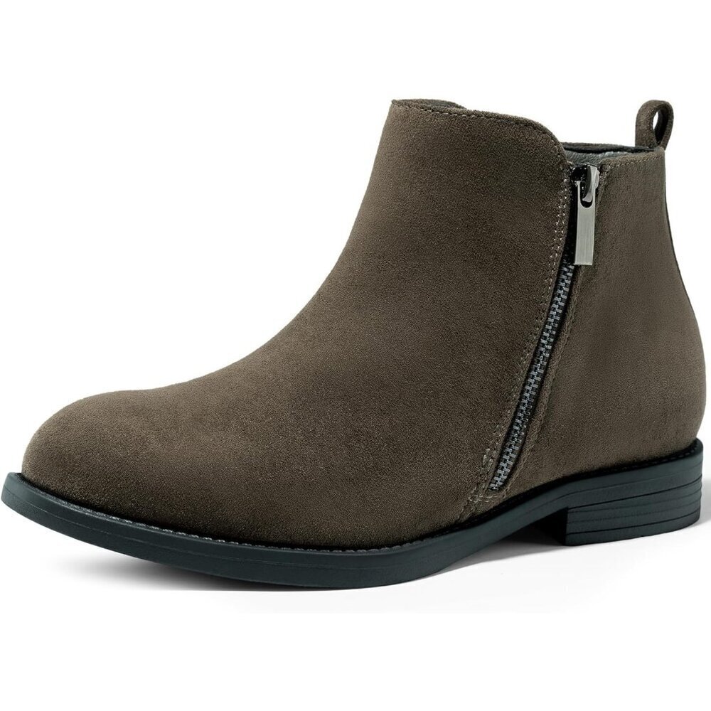 Women's Khaki Ankle Boots Short Flat Low Heel Dress Chelsea Casual Classic